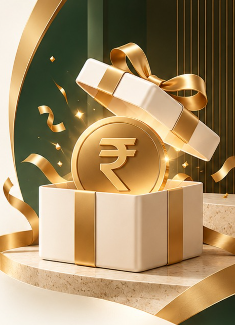 Gift box with a gold rupee coin